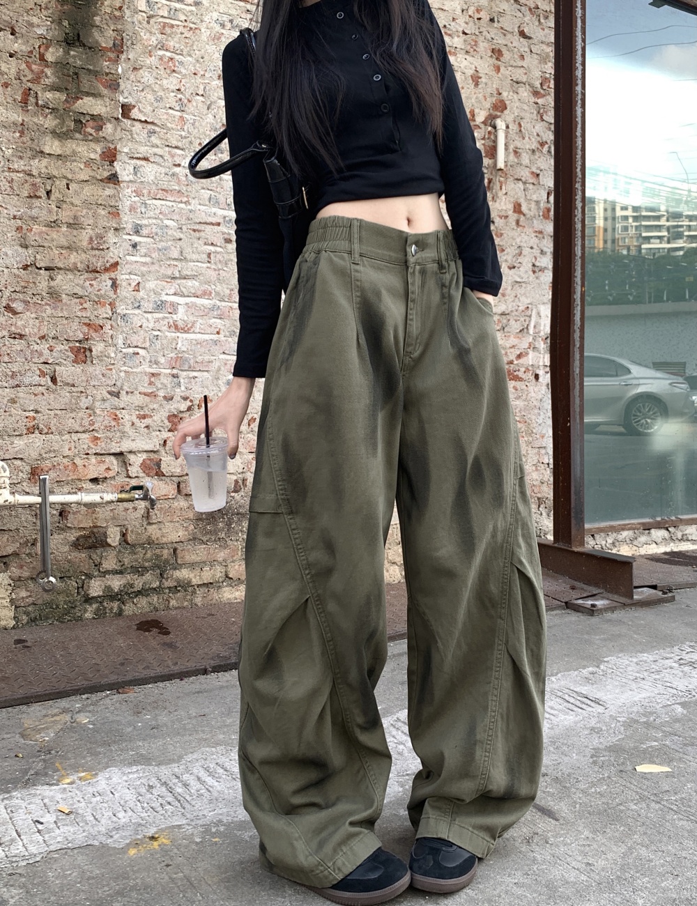 Retro fold autumn tie dye work pants for women