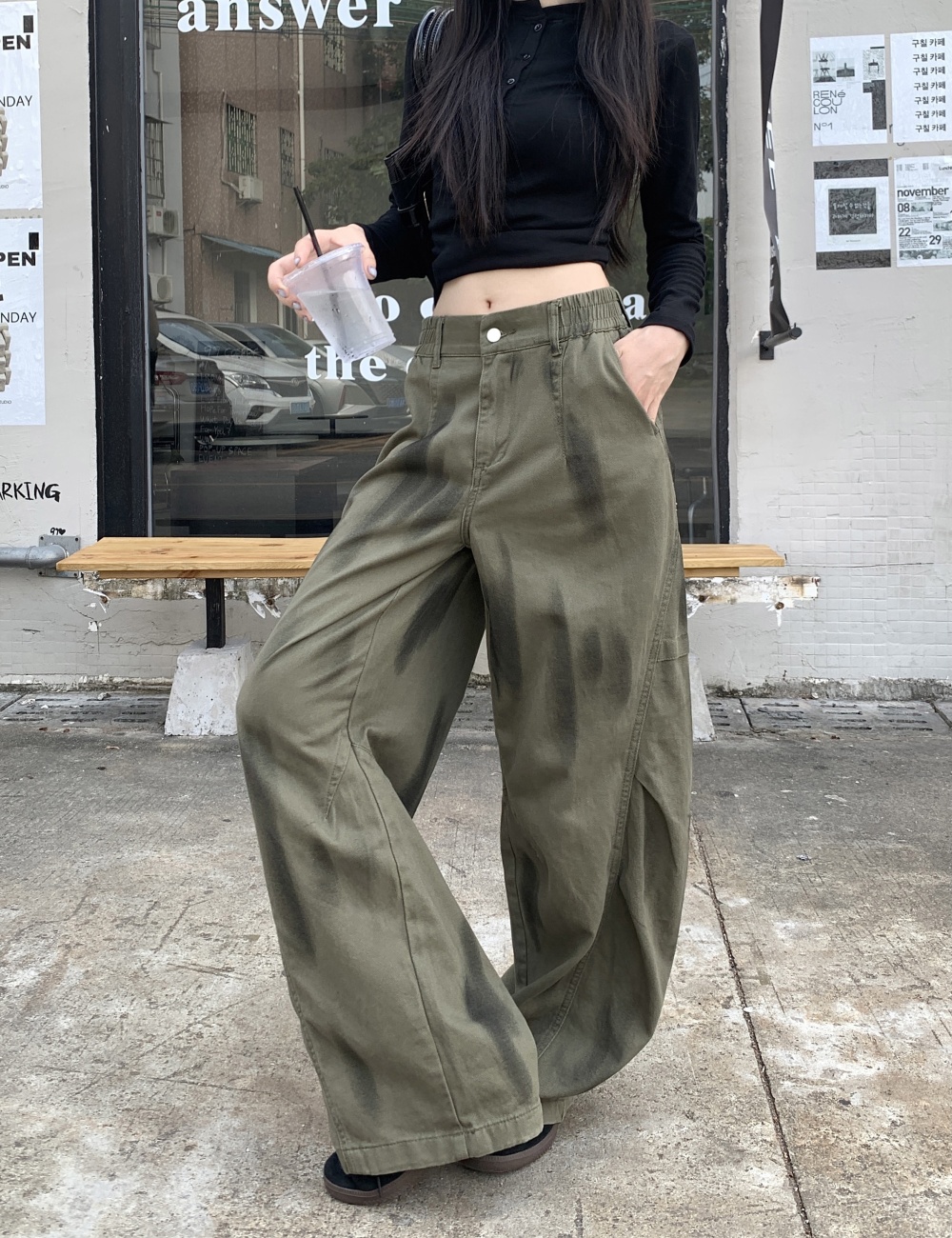 Retro fold autumn tie dye work pants for women