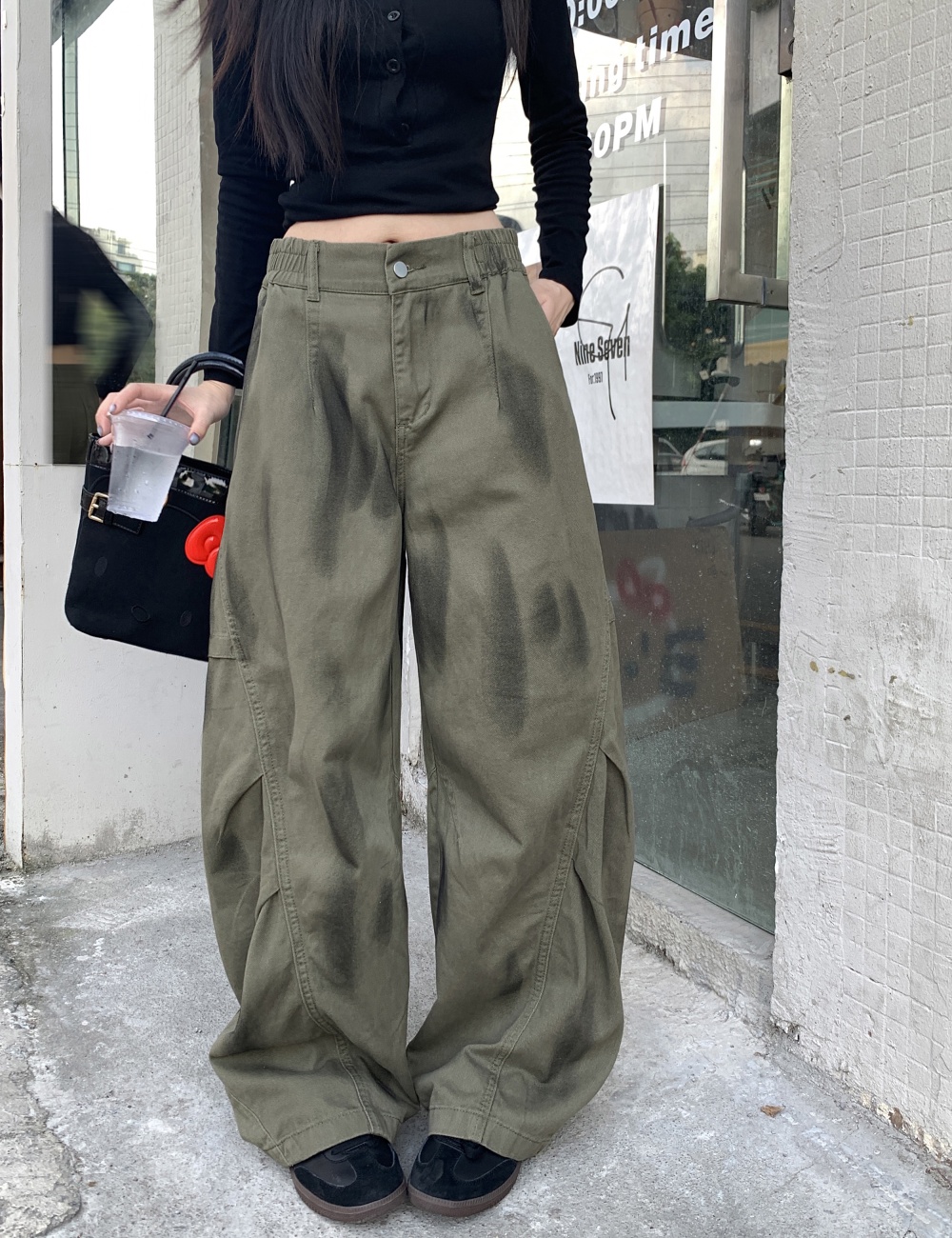 Retro fold autumn tie dye work pants for women