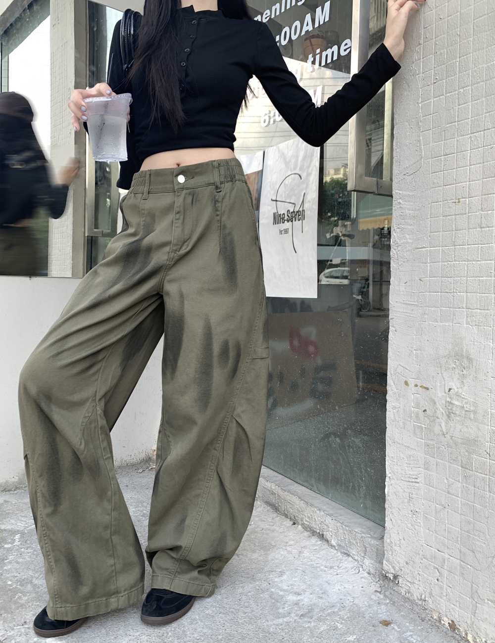Retro fold autumn tie dye work pants for women