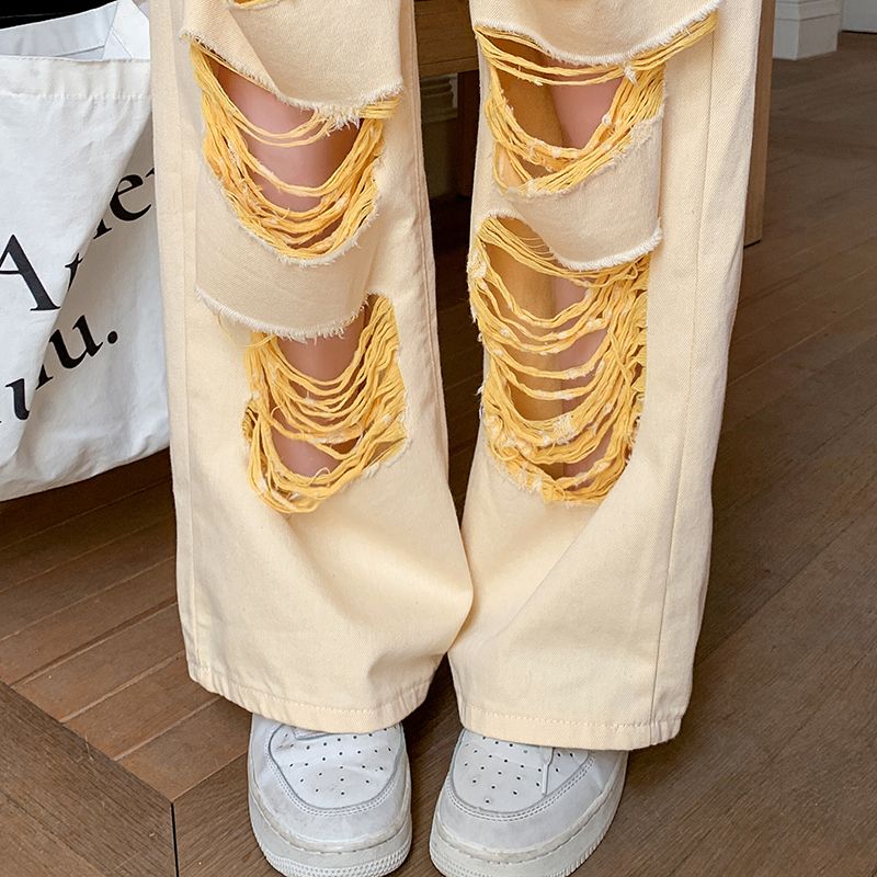 Wide leg niche jeans spicegirl holes long pants for women