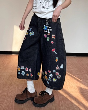 Couples printing short jeans loose summer cropped pants