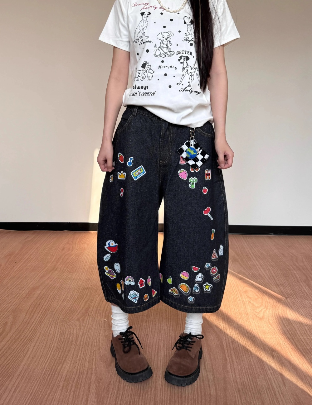 Couples printing short jeans loose summer cropped pants