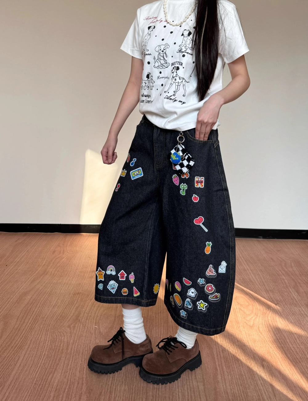Couples printing short jeans loose summer cropped pants