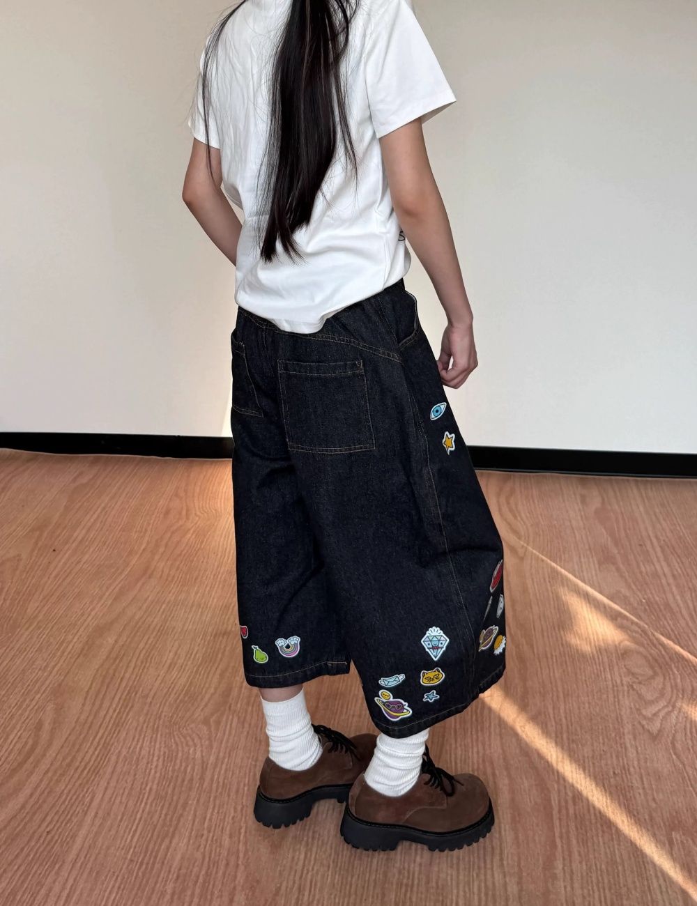 Couples printing short jeans loose summer cropped pants