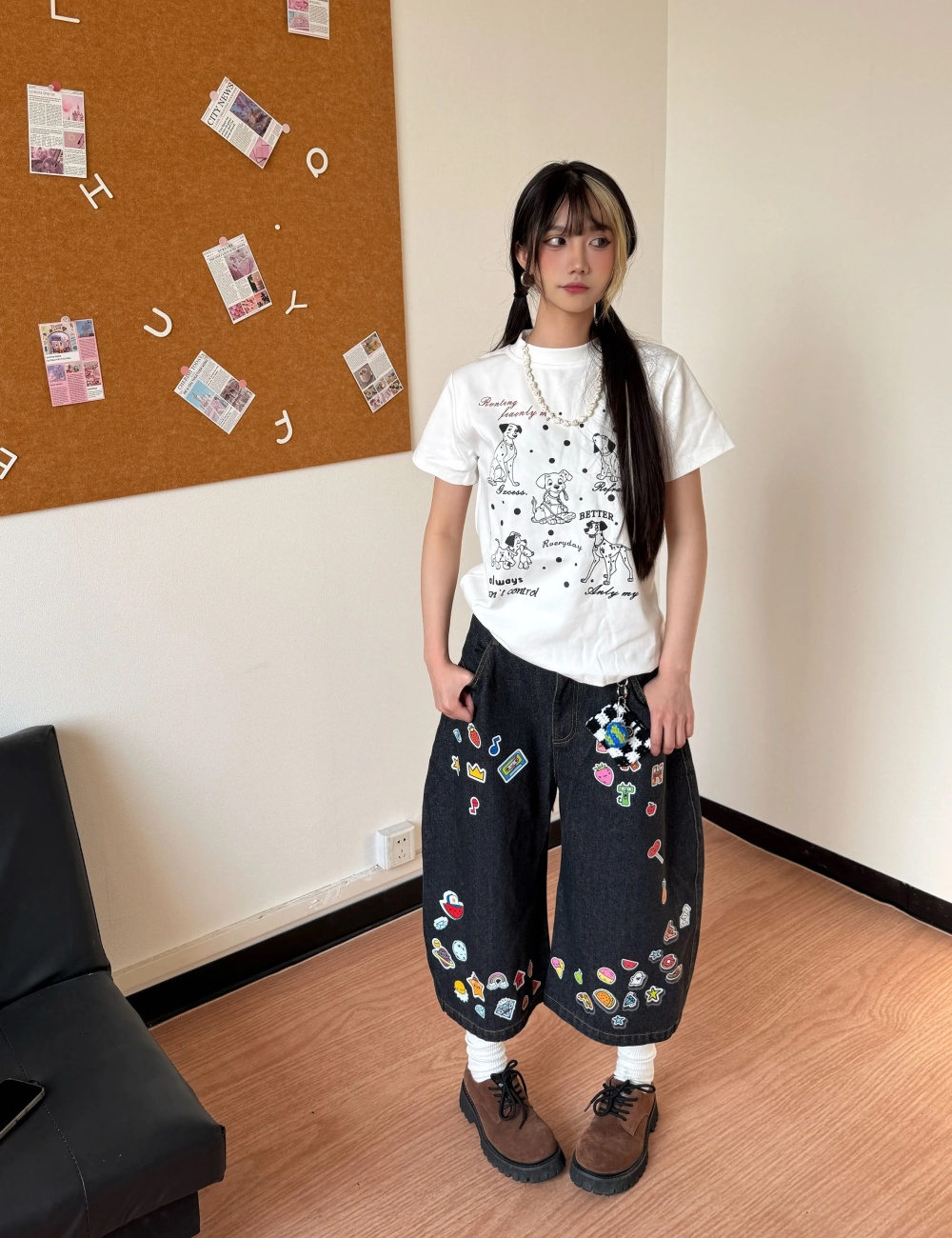 Couples printing short jeans loose summer cropped pants