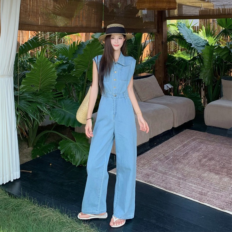 Simple sleeveless jumpsuit fashion lazy casual pants