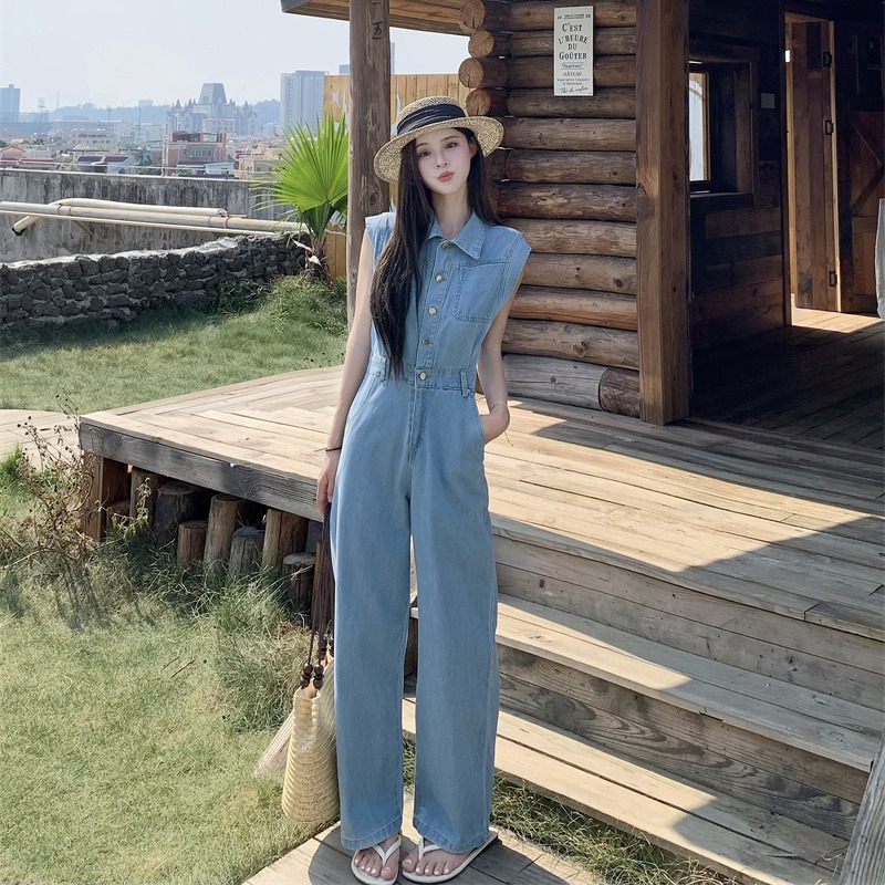 Simple sleeveless jumpsuit fashion lazy casual pants