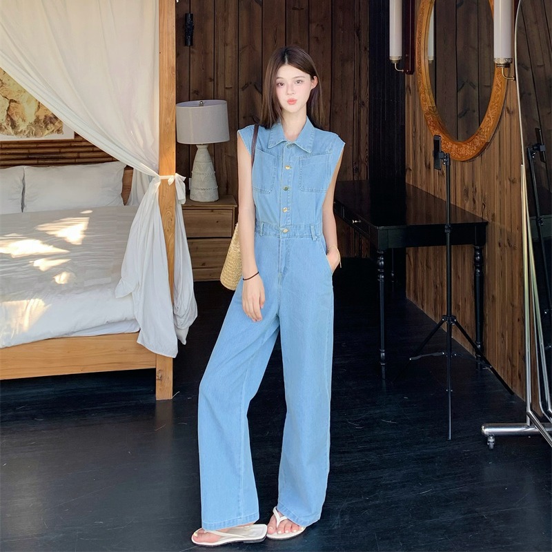 Simple sleeveless jumpsuit fashion lazy casual pants
