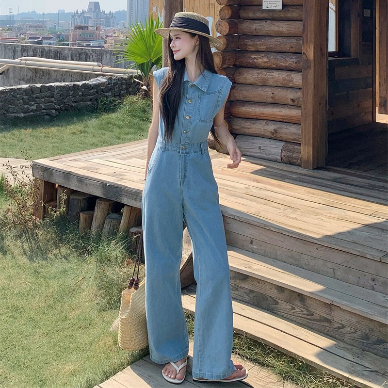 Simple sleeveless jumpsuit fashion lazy casual pants