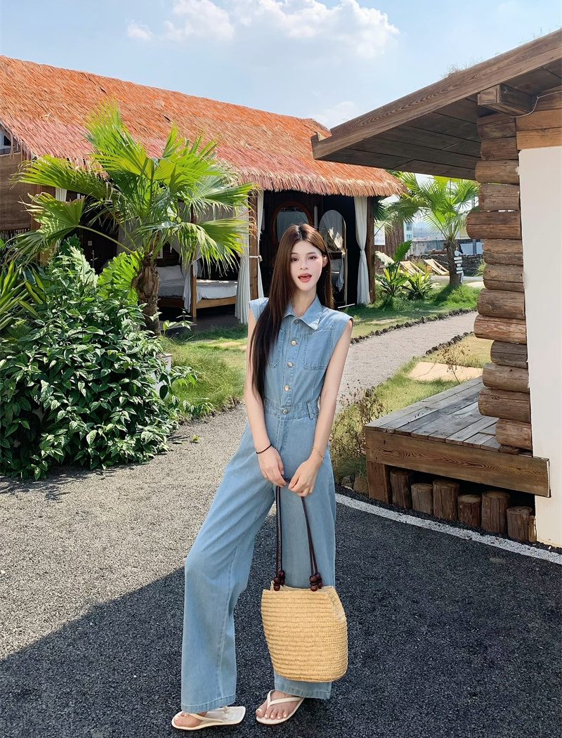 Simple sleeveless jumpsuit fashion lazy casual pants