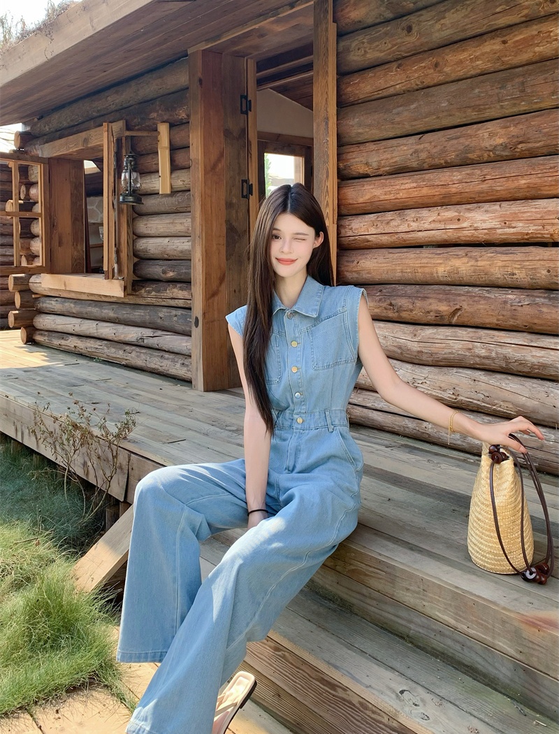 Simple sleeveless jumpsuit fashion lazy casual pants
