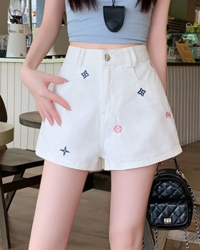 White high waist short jeans niche embroidery shorts