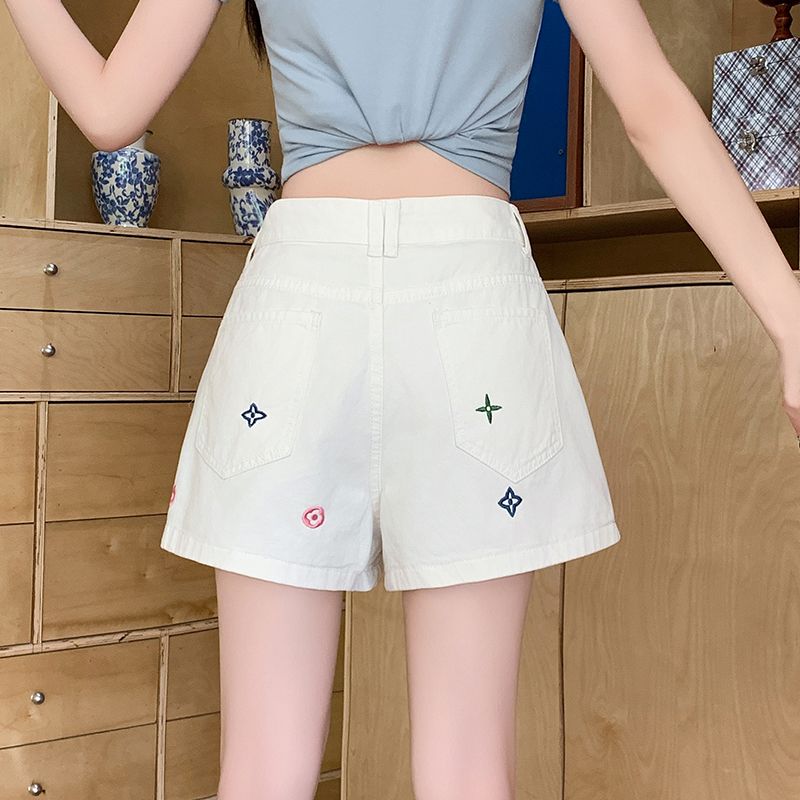 White high waist short jeans niche embroidery shorts