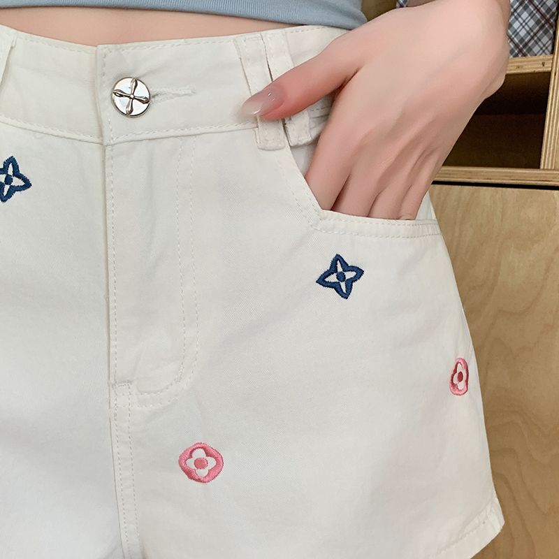 White high waist short jeans niche embroidery shorts