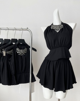 Halter slim hollow short skirt summer fashion tops a set