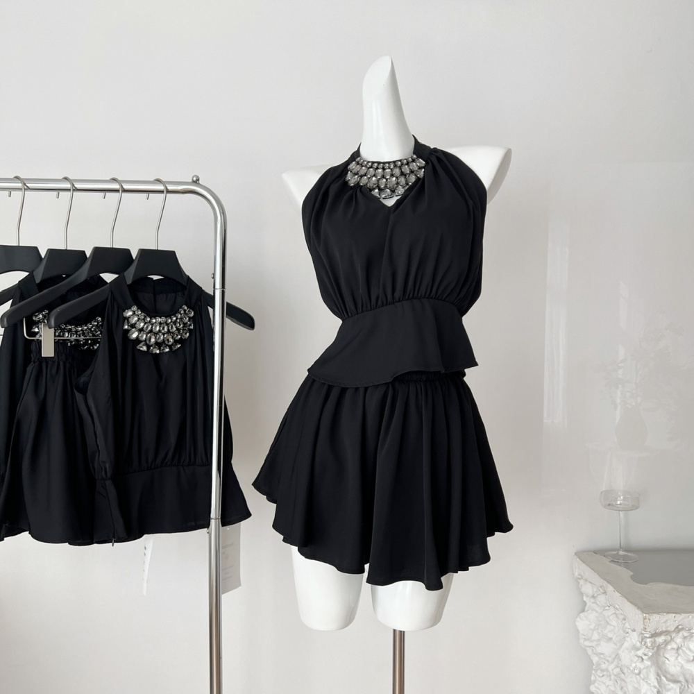 Halter slim hollow short skirt summer fashion tops a set