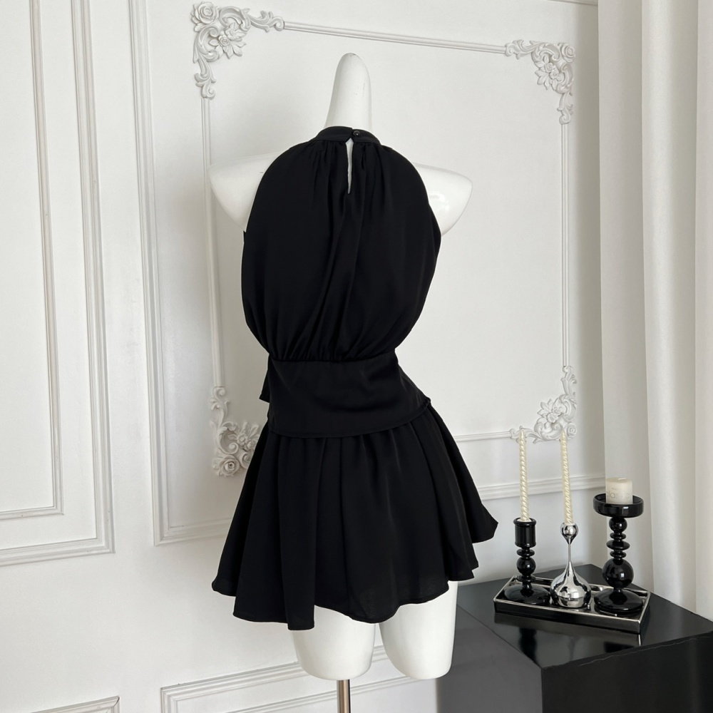 Halter slim hollow short skirt summer fashion tops a set