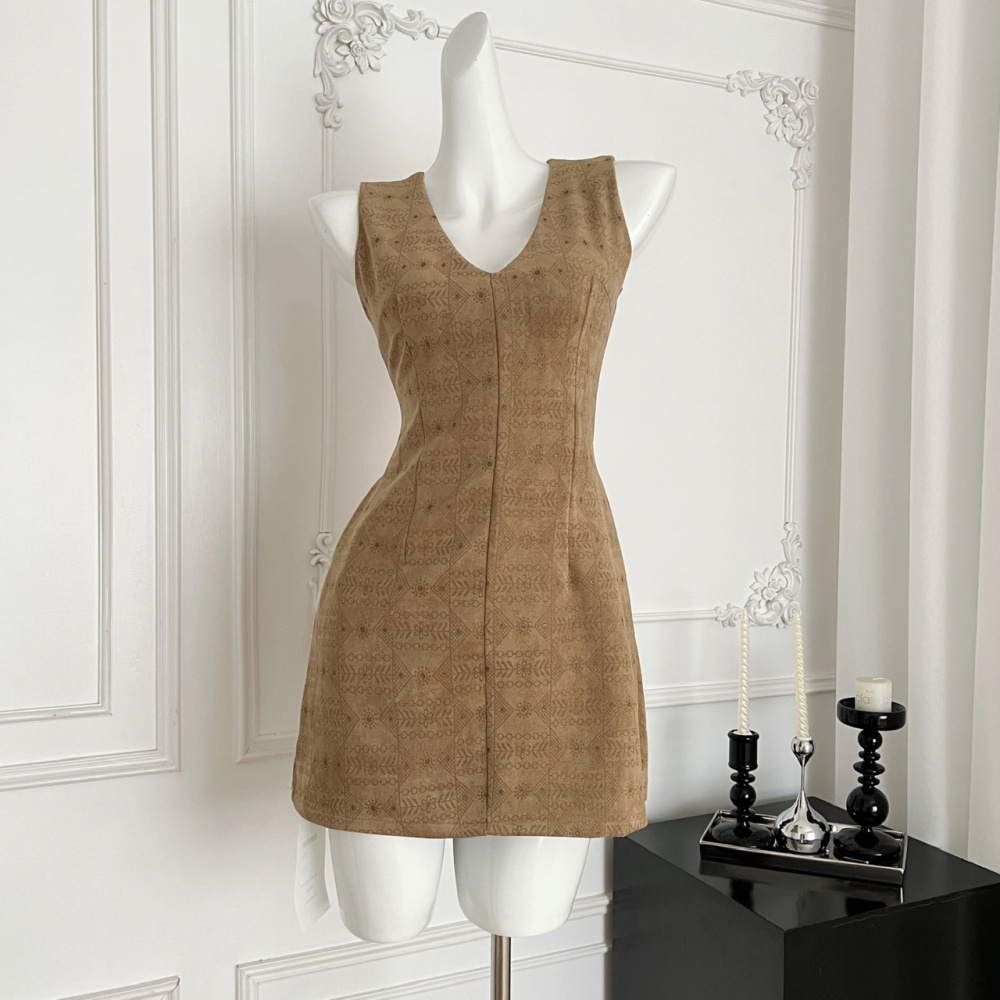 Summer V-neck swan sleeveless A-line dress for women