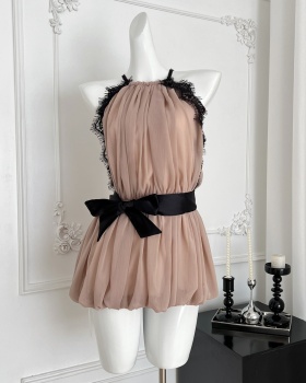 Halter splice T-back temperament frenum dress for women
