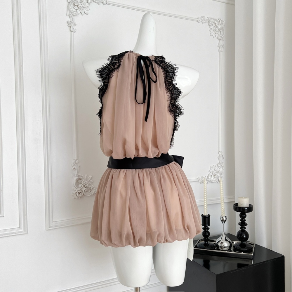 Halter splice T-back temperament frenum dress for women