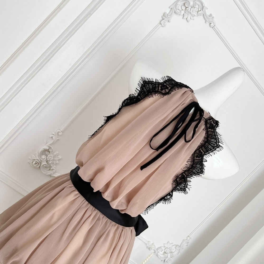Halter splice T-back temperament frenum dress for women