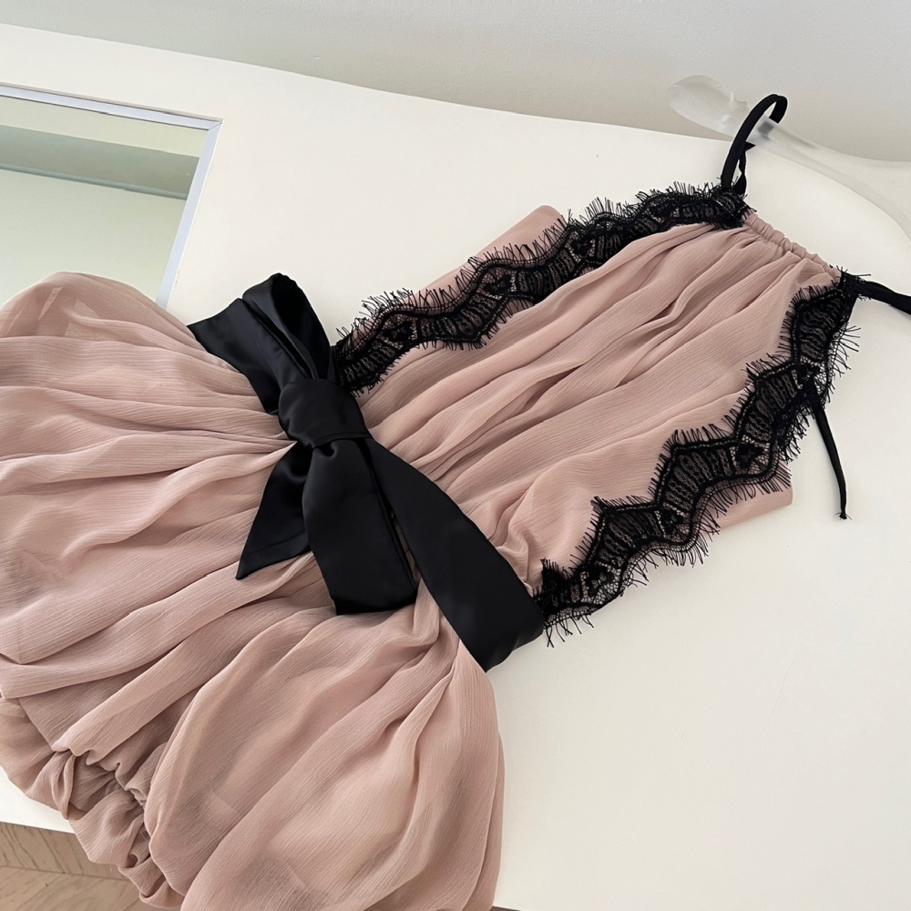 Halter splice T-back temperament frenum dress for women