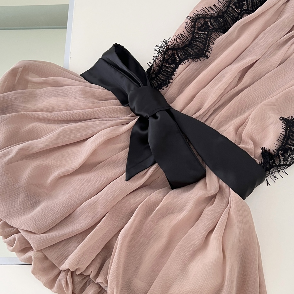 Halter splice T-back temperament frenum dress for women