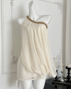 Sloping shoulder France style T-back summer jumpsuit