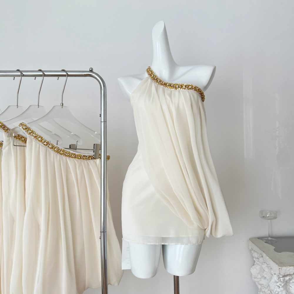 Sloping shoulder France style T-back summer jumpsuit