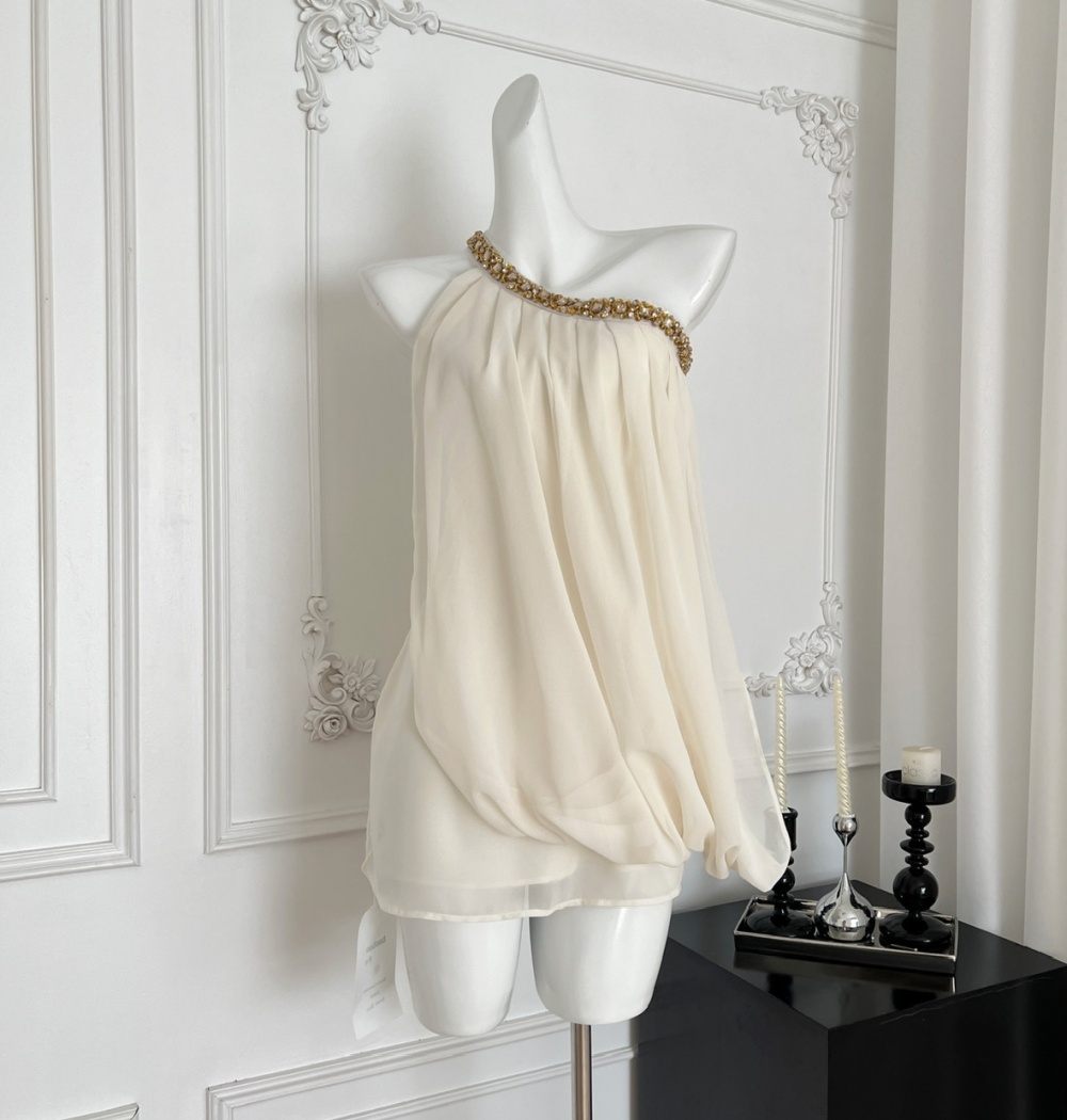 Sloping shoulder France style T-back summer jumpsuit