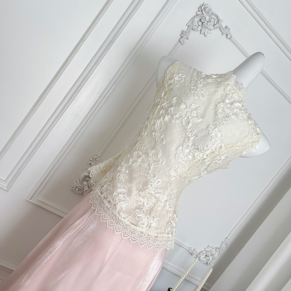 Slim Chinese style tops lace skirt 2pcs set for women