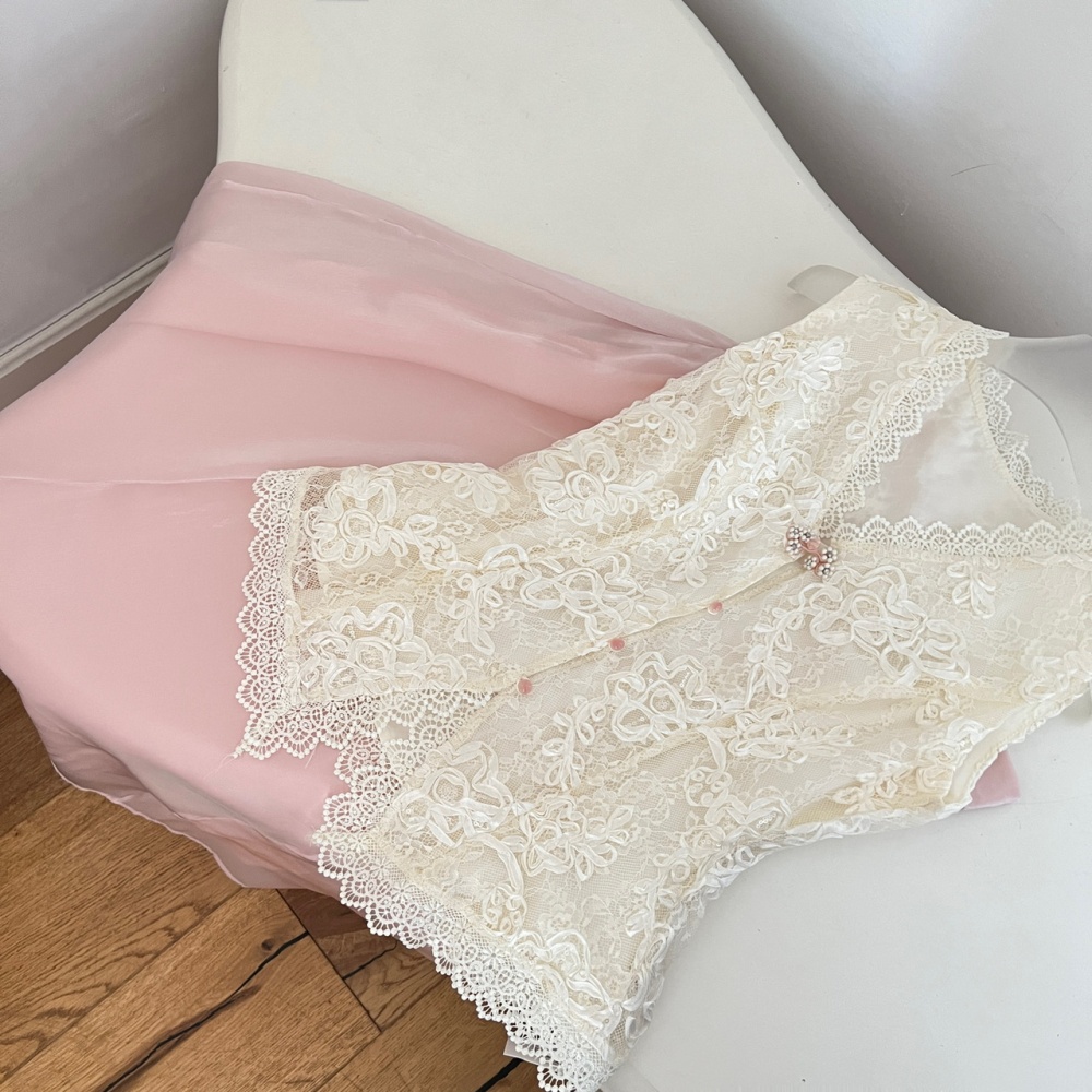 Slim Chinese style tops lace skirt 2pcs set for women