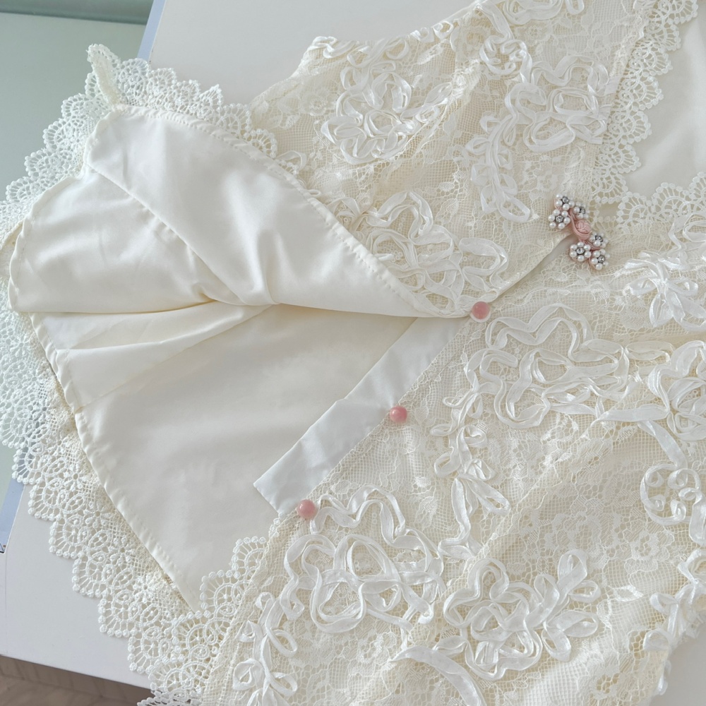 Slim Chinese style tops lace skirt 2pcs set for women
