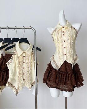 Niche slim rose tops Bohemian style summer short skirt