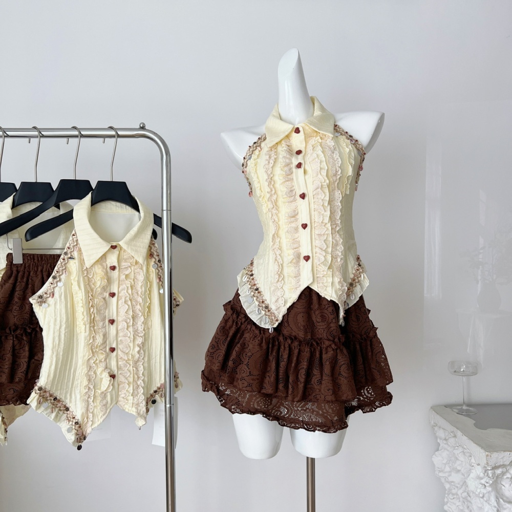Niche slim rose tops Bohemian style summer short skirt