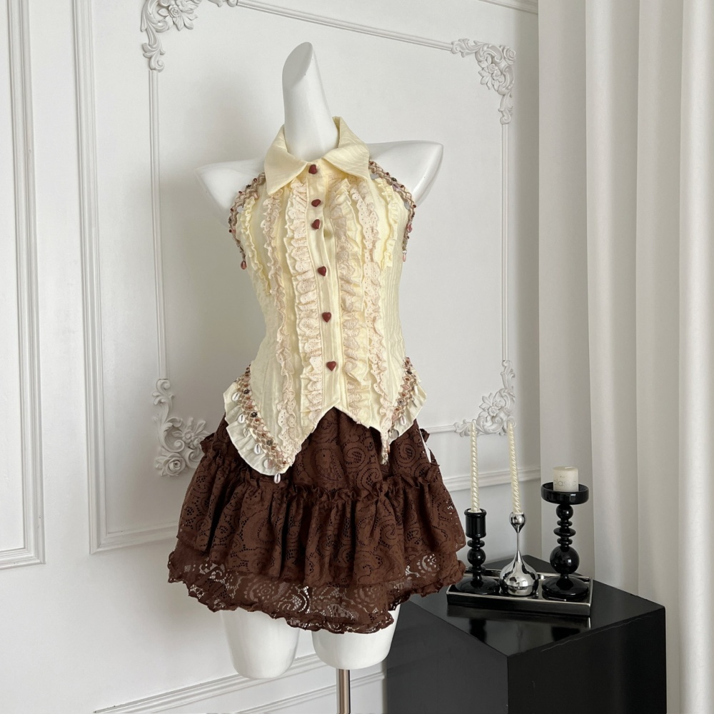 Niche slim rose tops Bohemian style summer short skirt