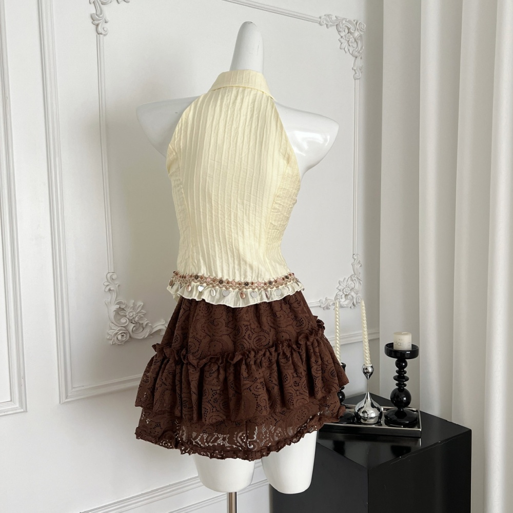 Niche slim rose tops Bohemian style summer short skirt