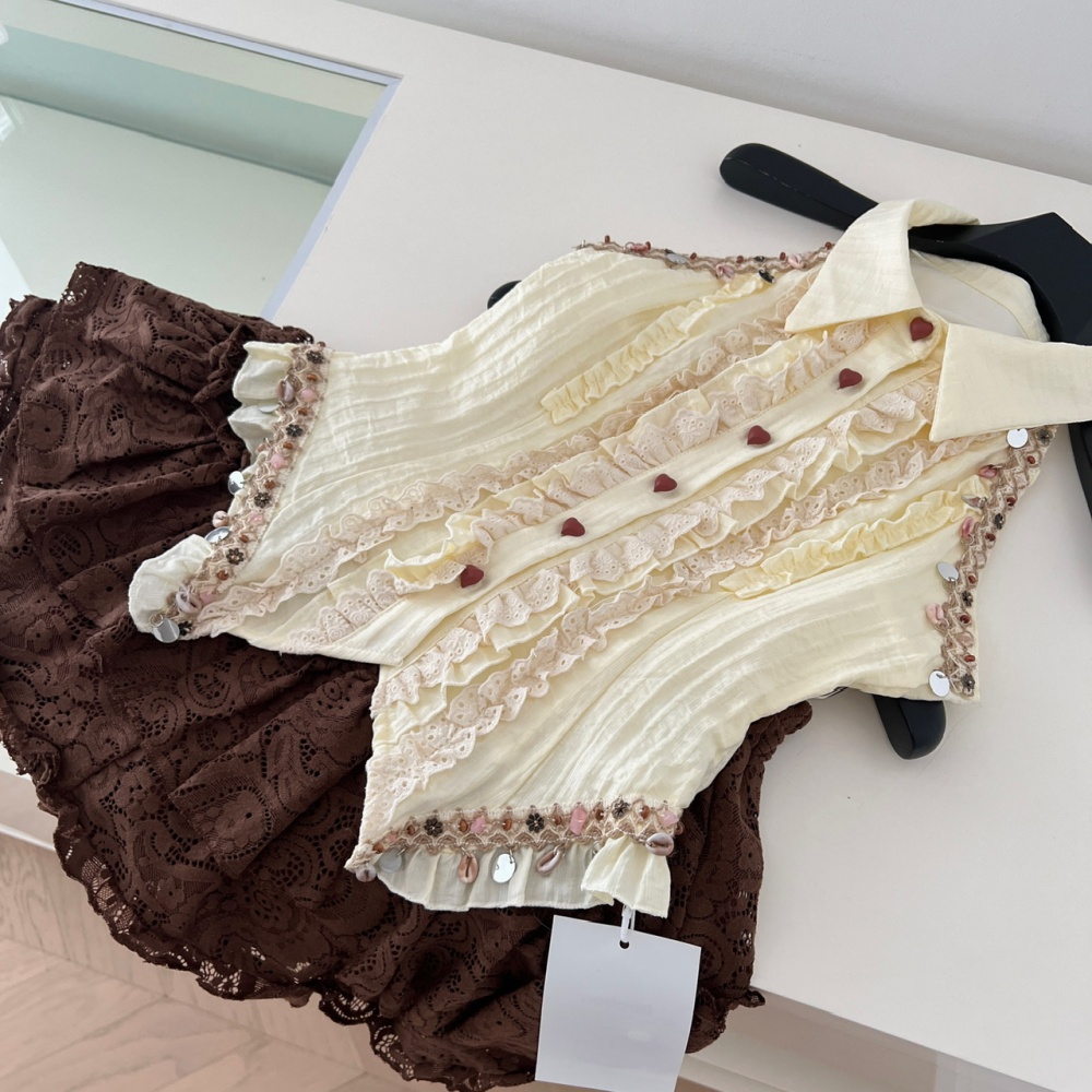 Niche slim rose tops Bohemian style summer short skirt