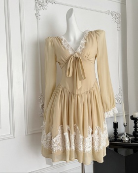Stereoscopic big skirt eyelash slim lace dress
