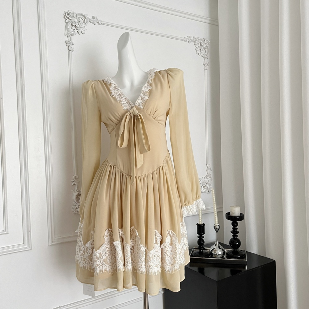 Stereoscopic big skirt eyelash slim lace dress