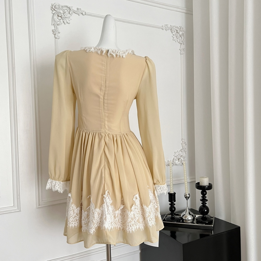 Stereoscopic big skirt eyelash slim lace dress