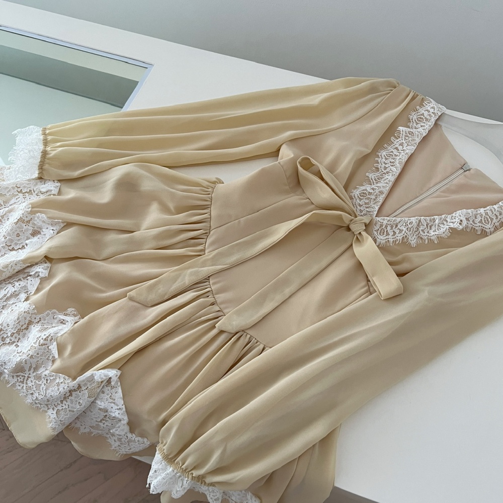 Stereoscopic big skirt eyelash slim lace dress