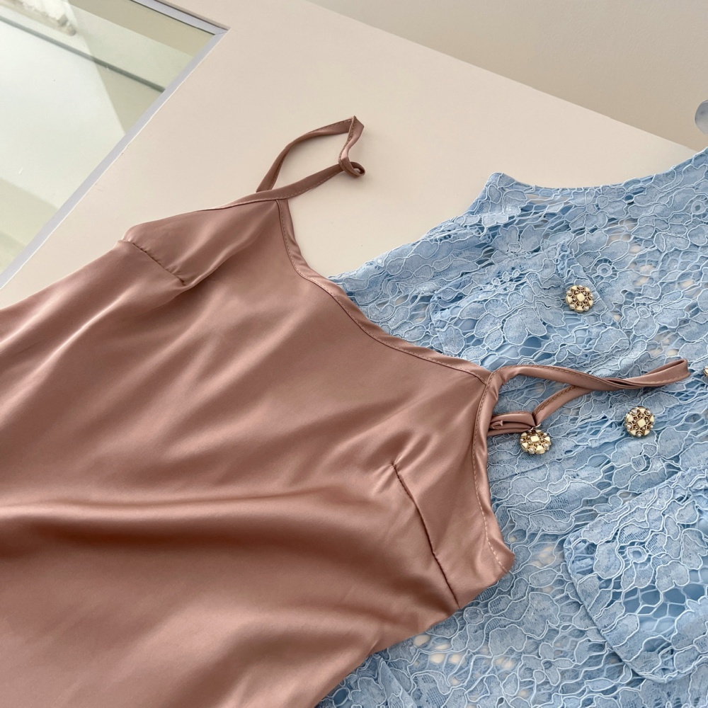 Sexy blue vest pinched waist dress for women