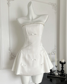 Bow satin sweet T-back maiden wrapped chest dress