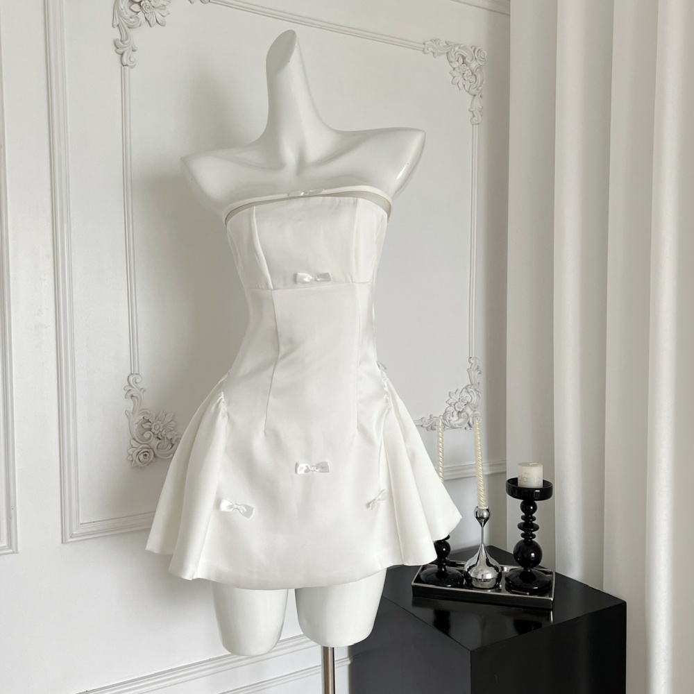 Bow satin sweet T-back maiden wrapped chest dress