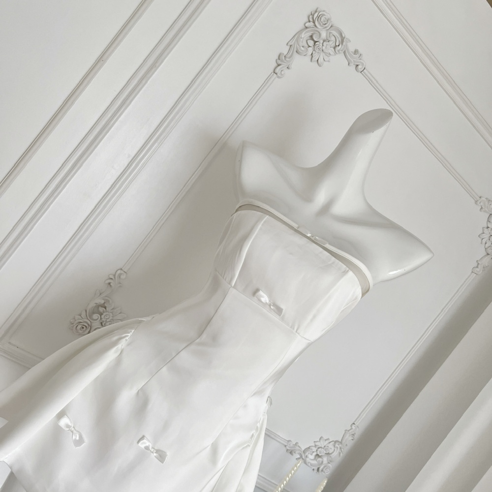 Bow satin sweet T-back maiden wrapped chest dress