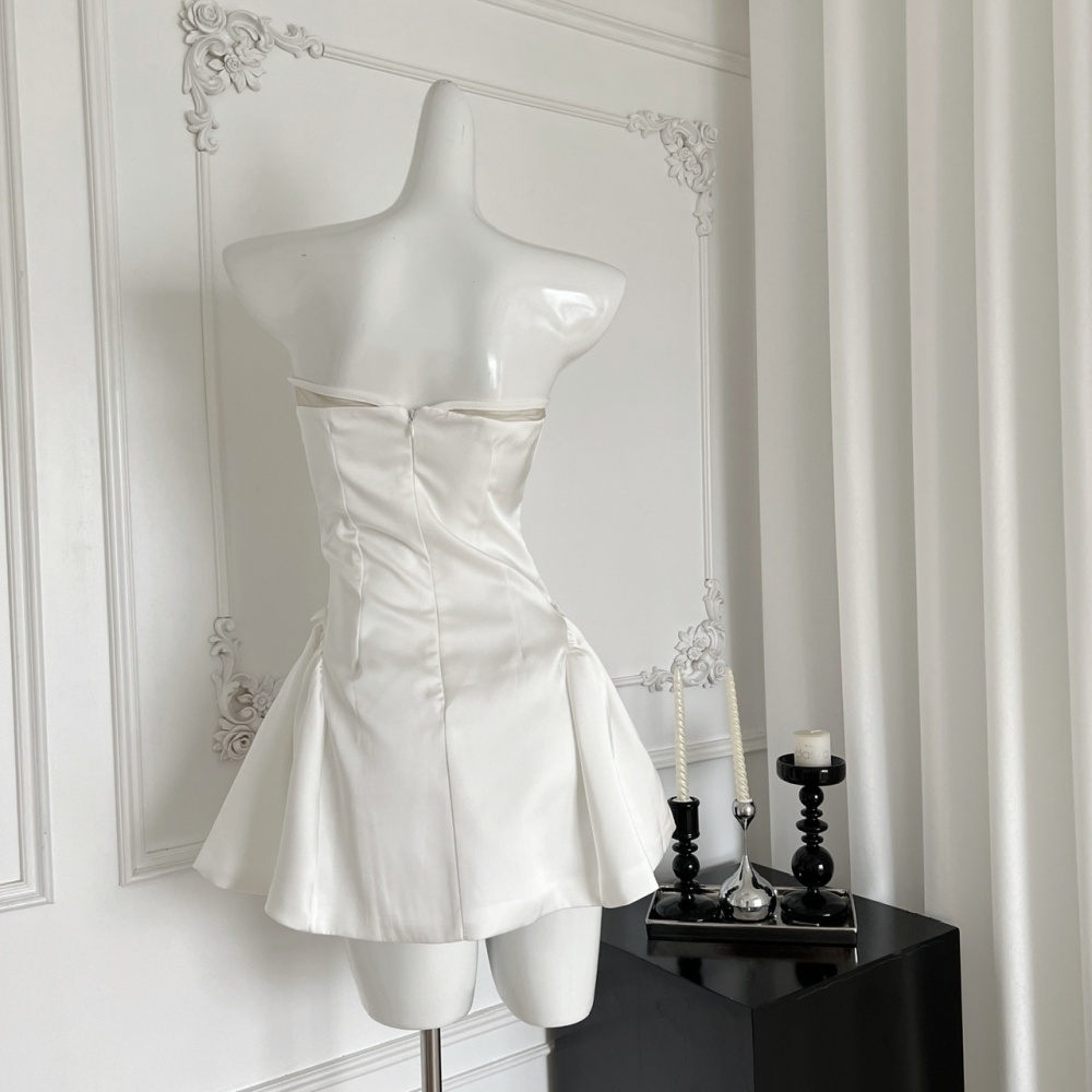 Bow satin sweet T-back maiden wrapped chest dress