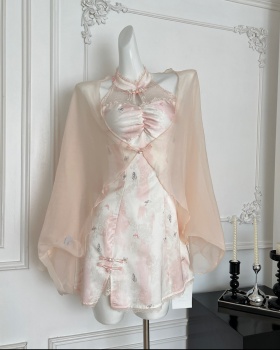 Halter splice dress summer pinched waist T-back for women