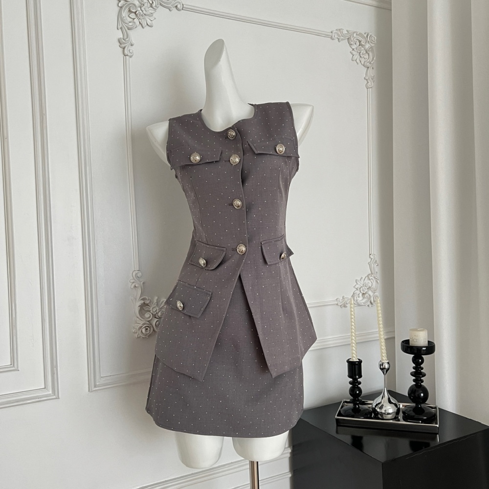 Sleeveless short skirt summer waistcoat 2pcs set